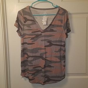Maurices NWT Pink, Blue, Grey Camo Tee with Button Detail